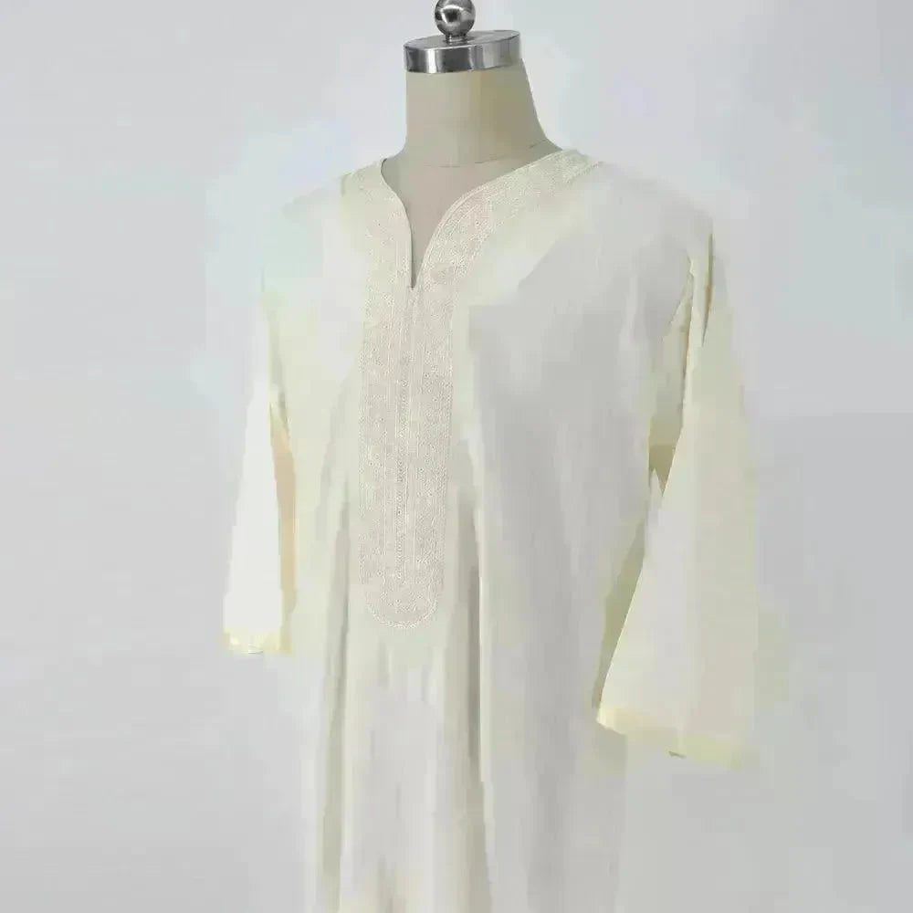 Ethnic Style Loose Casual Embroidery White Arab Robe - EX-STOCK CANADA