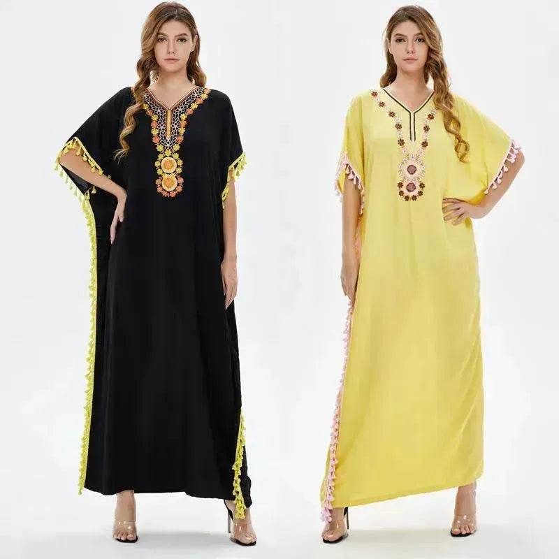 Embroidered Party Cotton Abaya for Women Fancy Short Sleeved Abaya for Middle East Women - EX-STOCK Canada