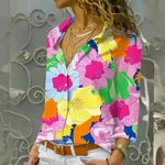 European And American Digital Printed Flowers Lapel Single Breasted Long-sleeved Shirt - EX-STOCK CANADA