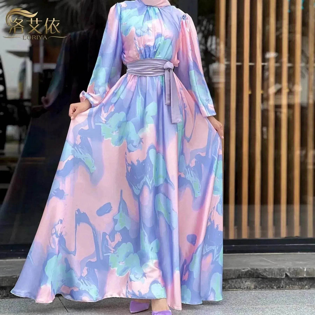 European And American Dubai Middle East Pure Beautiful Printed Dress, Ankle-length Printed Maxi Dress Fashionable Abaya Dress - EX-STOCK Canada
