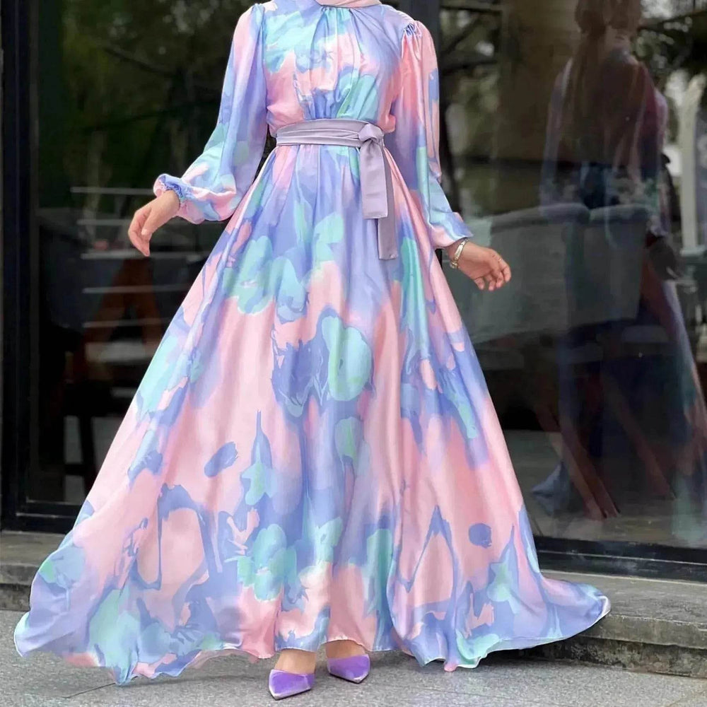 European And American Dubai Middle East Pure Beautiful Printed Dress, Ankle-length Printed Maxi Dress Fashionable Abaya Dress - EX-STOCK Canada