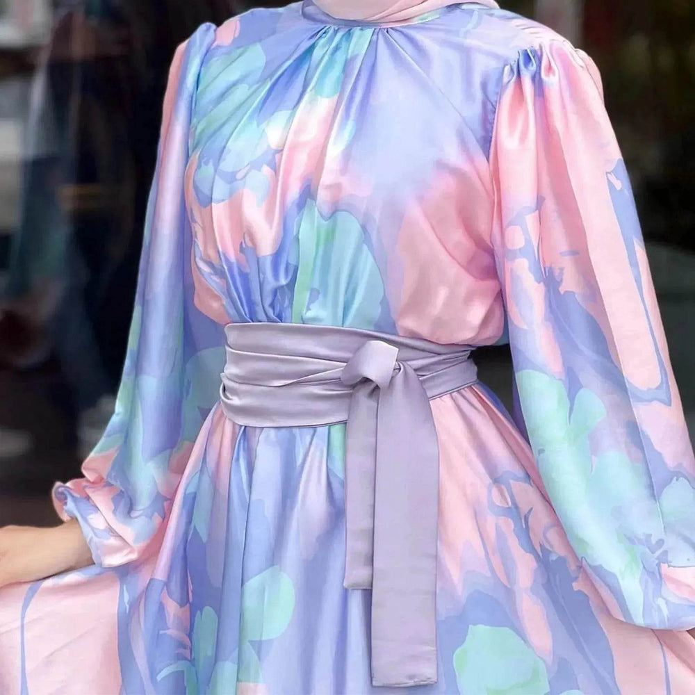 European And American Dubai Middle East Pure Beautiful Printed Dress, Ankle-length Printed Maxi Dress Fashionable Abaya Dress - EX-STOCK Canada