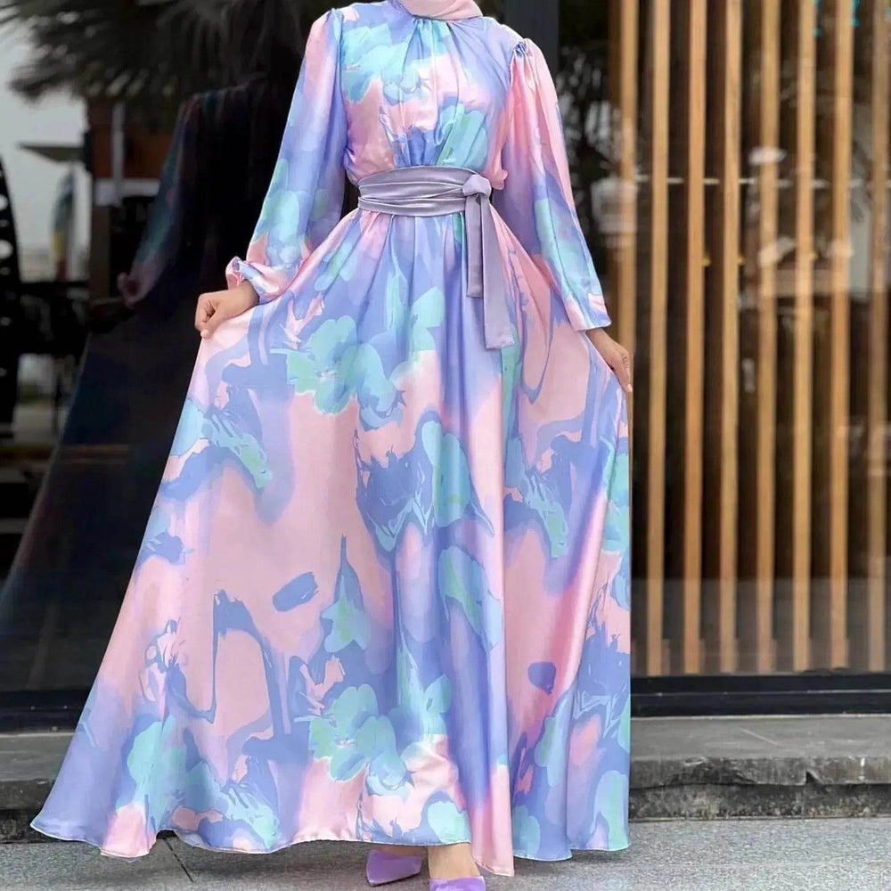 European And American Dubai Middle East Pure Beautiful Printed Dress, Ankle-length Printed Maxi Dress Fashionable Abaya Dress - EX-STOCK Canada