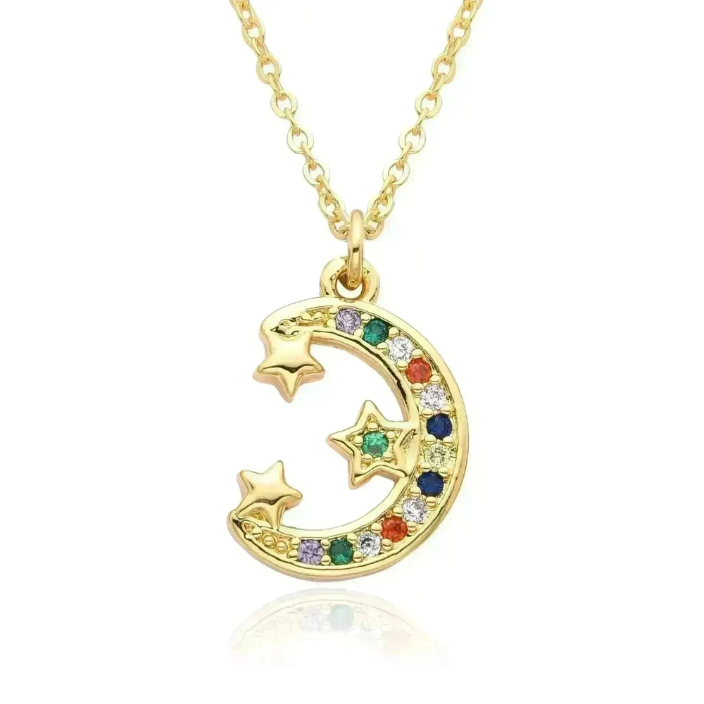 European And American Electroplated Brass Moon Star Necklace For Women - EX-STOCK CANADA