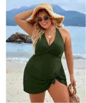 European And American Fashion Pure Color Slimming Flab Hiding Push Up Dress Women's Summer Swimsuit - EX-STOCK Canada