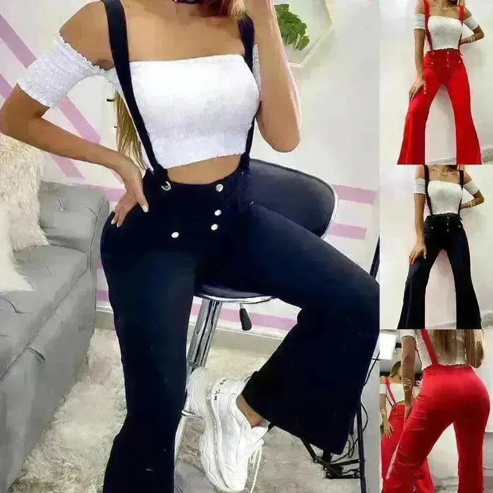 European And American High Waist Strap Casual Flared Pants - EX-STOCK CANADA