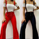 European And American High Waist Strap Casual Flared Jeans Pants - EX-STOCK Canada