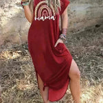 European And American Love Leopard Print Short Sleeve Loose Dress - EX-STOCK CANADA