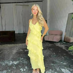 European And American Multi-layer Wooden Ear Backless Halter Party Long Dress - EX-STOCK CANADA