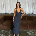 European And American Multi-layer Wooden Ear Backless Halter Party Long Dress - EX-STOCK CANADA