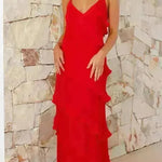 European And American Multi-layer Wooden Ear Backless Halter Party Long Dress - EX-STOCK CANADA