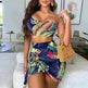 European And American Navy Blue Printed Shoulder Suit - EX-STOCK CANADA