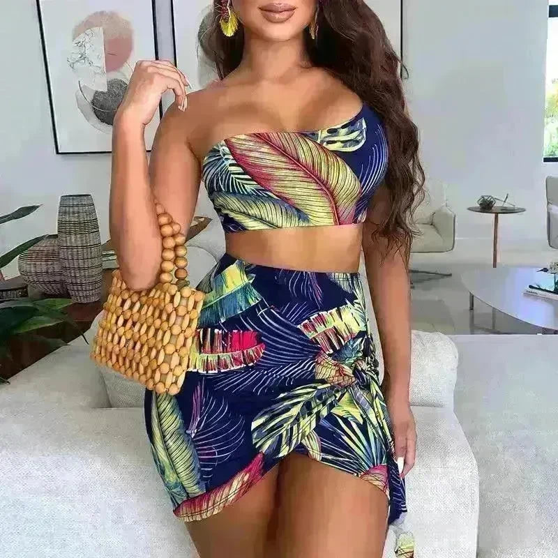 European And American Navy Blue Printed Shoulder Suit - EX-STOCK CANADA