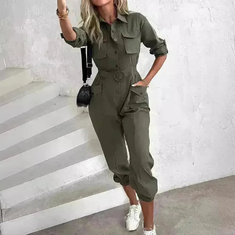 European And American New Women's Clothes Waist-tied Leisure Cargo Jumpsuit - EX-STOCK CANADA