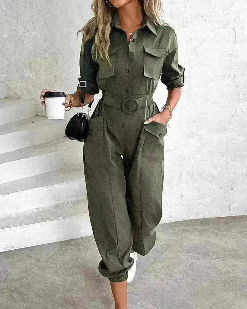 European And American New Women's Clothes Waist-tied Leisure Cargo Jumpsuit - EX-STOCK CANADA