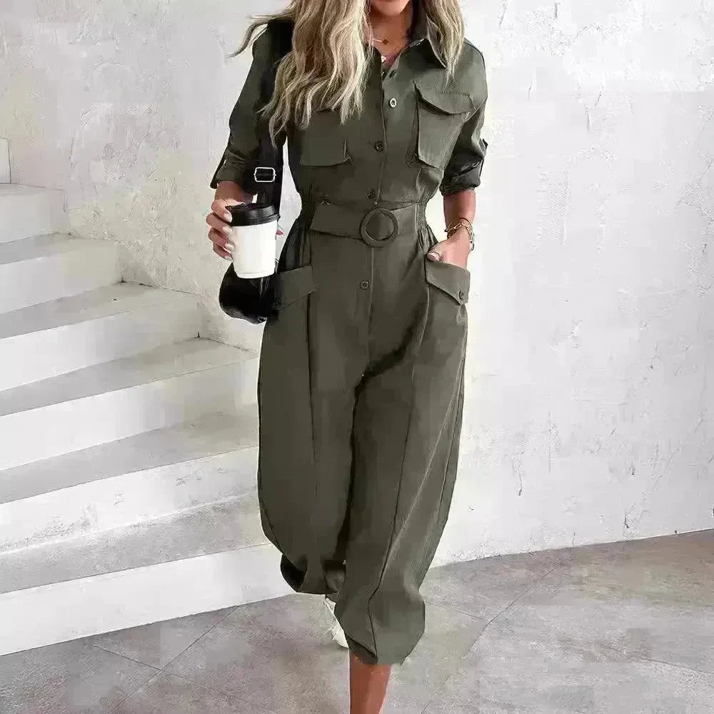European And American New Women's Clothes Waist-tied Leisure Cargo Jumpsuit - EX-STOCK CANADA