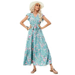 European And American Printed Waist Girdling Band V-neck Dress Bohemian Holiday Beach Dress - EX-STOCK Canada