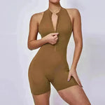 European And American Quick-drying Pleated No Embarrassment Line Tight Zipper Peach Hip Jumpsuit - EX-STOCK CANADA