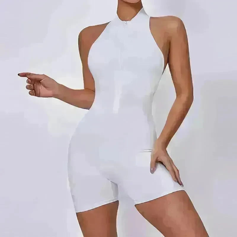 European And American Quick-drying Pleated No Embarrassment Line Tight Zipper Peach Hip Jumpsuit - EX-STOCK CANADA