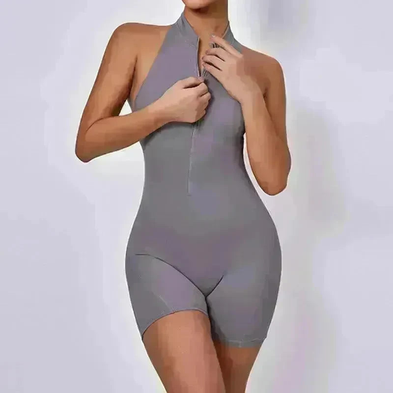 European And American Quick-drying Pleated No Embarrassment Line Tight Zipper Peach Hip Jumpsuit - EX-STOCK CANADA