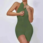 European And American Quick-drying Pleated No Embarrassment Line Tight Zipper Peach Hip Jumpsuit - EX-STOCK CANADA