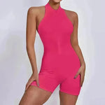 European And American Quick-drying Pleated No Embarrassment Line Tight Zipper Peach Hip Jumpsuit - EX-STOCK CANADA