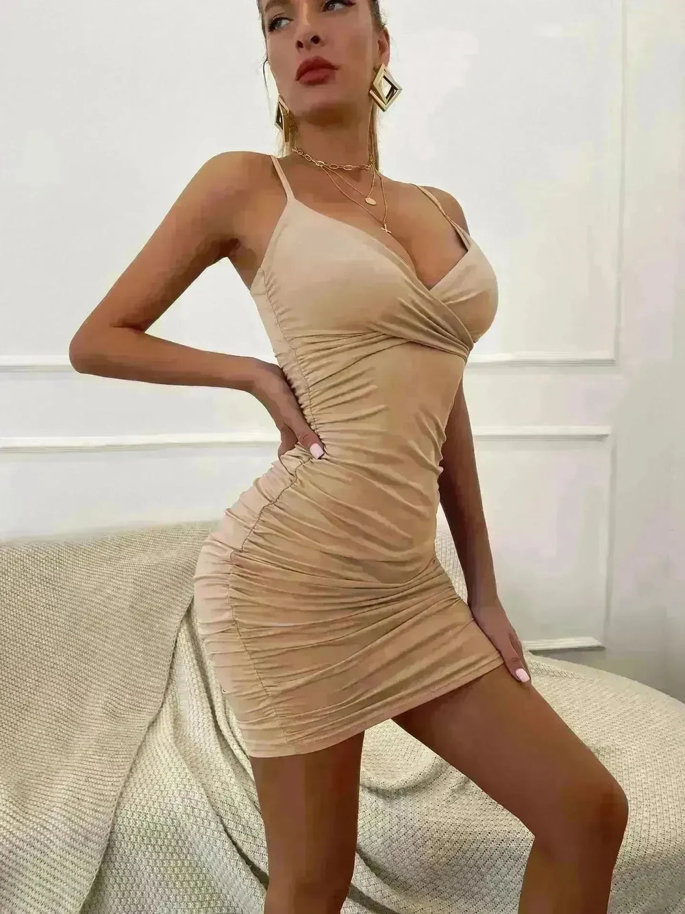 European And American Sexy Suspender Summer Sleeveless V-neck Hip Mini Dress - EX-STOCK CANADA