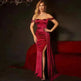 European And American Shoulder Wrap Chest High Waist Ribbon Slit Ball Gown - EX-STOCK CANADA