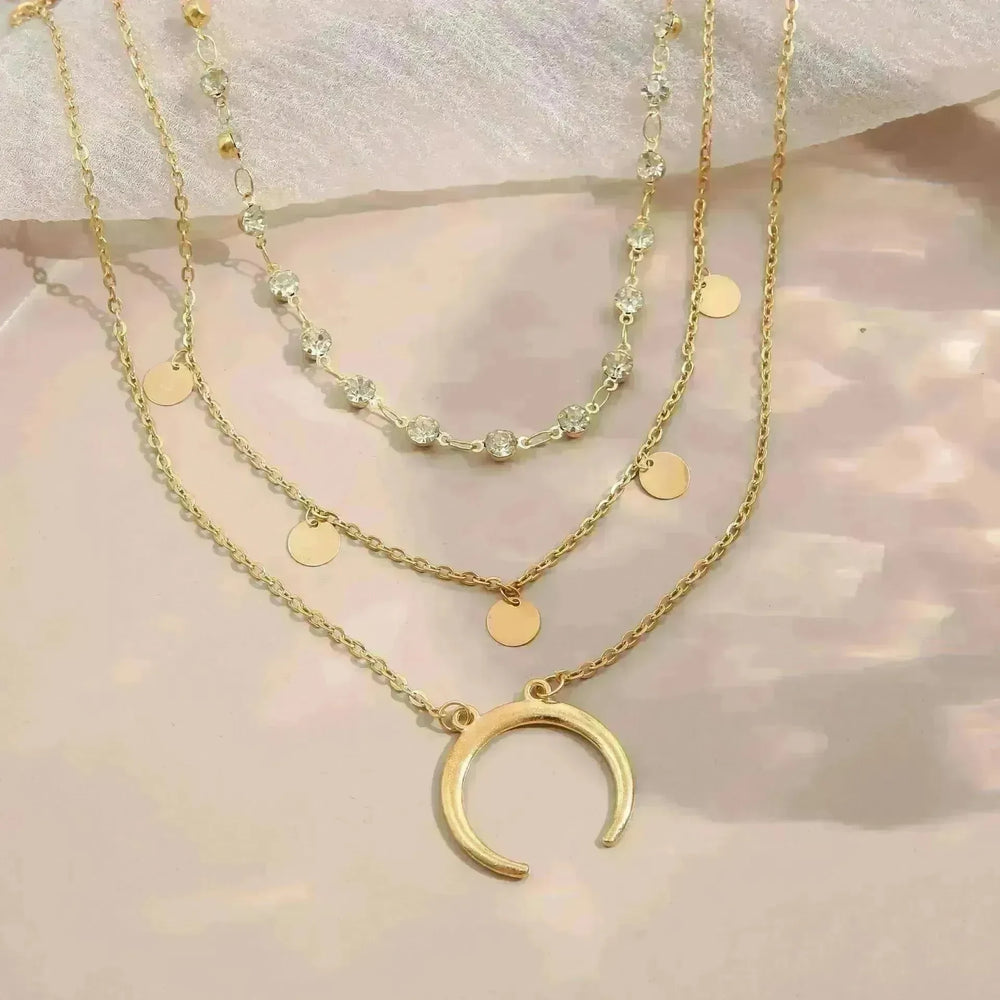 European And American Small Round Slice Tassel Moon Multi-layer Necklace - EX-STOCK CANADA