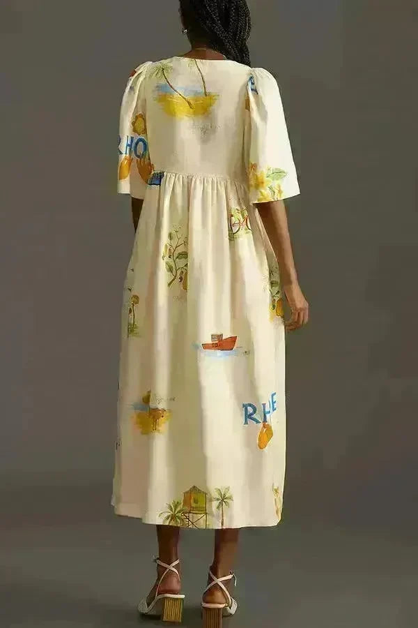 European And American Spring And Summer Casual Puff Sleeve Dress Loose Vacation Midi Dress - EX-STOCK CANADA