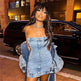 European And American Style Denim Tube Top Cinched Waist Slim And Charming Hip Bag Dress - EX-STOCK Canada