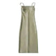 European And American Style Sold Color Sleeveless Midi Suspender Split Dress - EX-STOCK CANADA