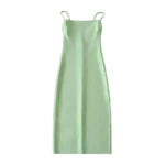 European And American Style Sold Color Sleeveless Midi Suspender Split Dress - EX-STOCK CANADA