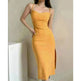 European And American Style Sold Color Sleeveless Midi Suspender Split Dress - EX-STOCK CANADA
