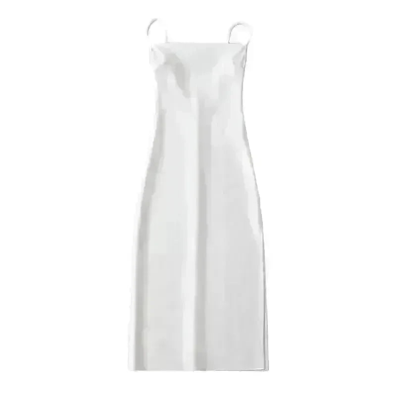 European And American Style Sold Color Sleeveless Midi Suspender Split Dress - EX-STOCK CANADA