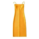 European And American Style Sold Color Sleeveless Midi Suspender Split Dress - EX-STOCK CANADA