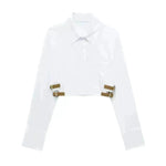 European And American Style Waistband Lapel Windbreaker Short Crop Tank Shirt - EX-STOCK CANADA