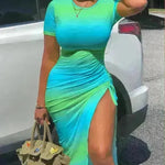 European And American Tie-dyed Printed Sheath Split Lace Elegant Sexy Dress For Women - EX-STOCK CANADA