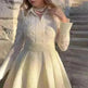 European And American White Front Chest Flower Beads Lace Yarn French Style Retro Long Sleeve Fashion Slim Dress - EX-STOCK CANADA
