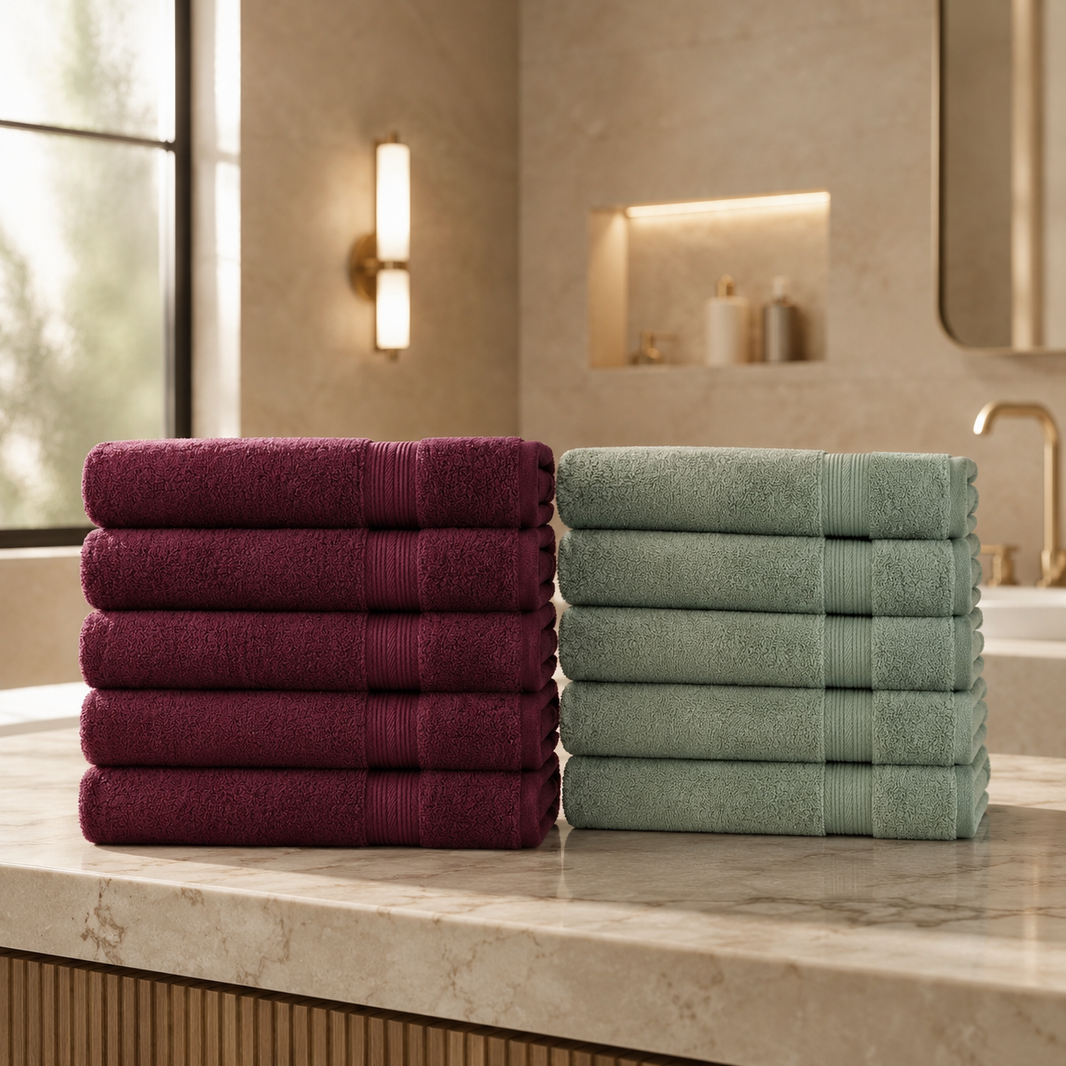 Pure Cotton Bath Towel Set – Burgundy & Turquoise | 500gsm Wholesale Towels