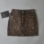 Leopard Print Mini Denim Skirt Women's High Waist Pencil Skirt - EX-STOCK Canada