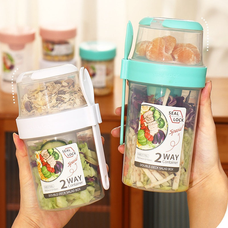 Portable Breakfast Oatmeal Cereal Nut Yogurt Salad Cup Container Set With Fork Sauce Cup Lid Bento Food Bowl Kitchen Lunch Box EX-STOCK
