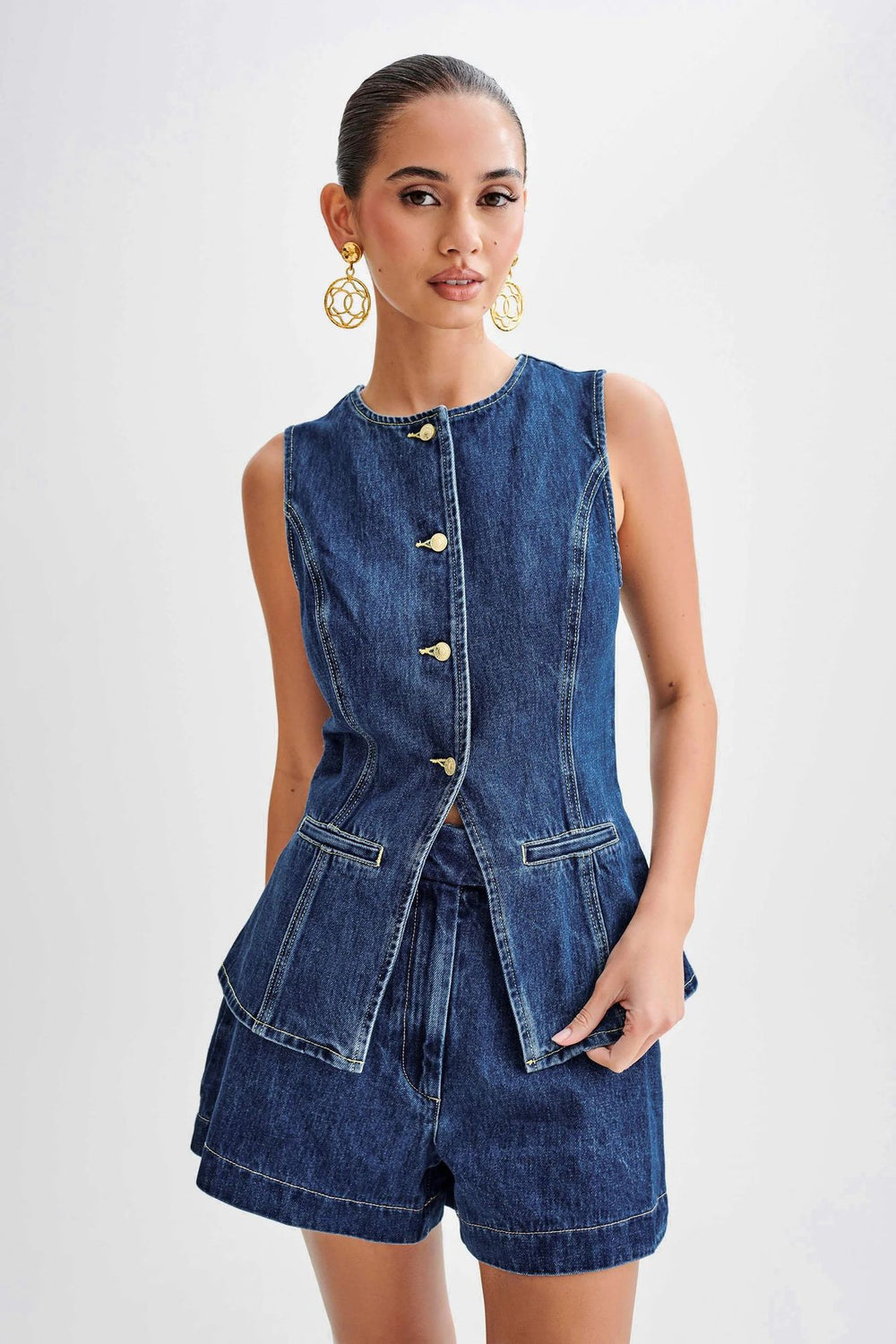 Ensemble pour femmes décontracté en denim sans manches 
