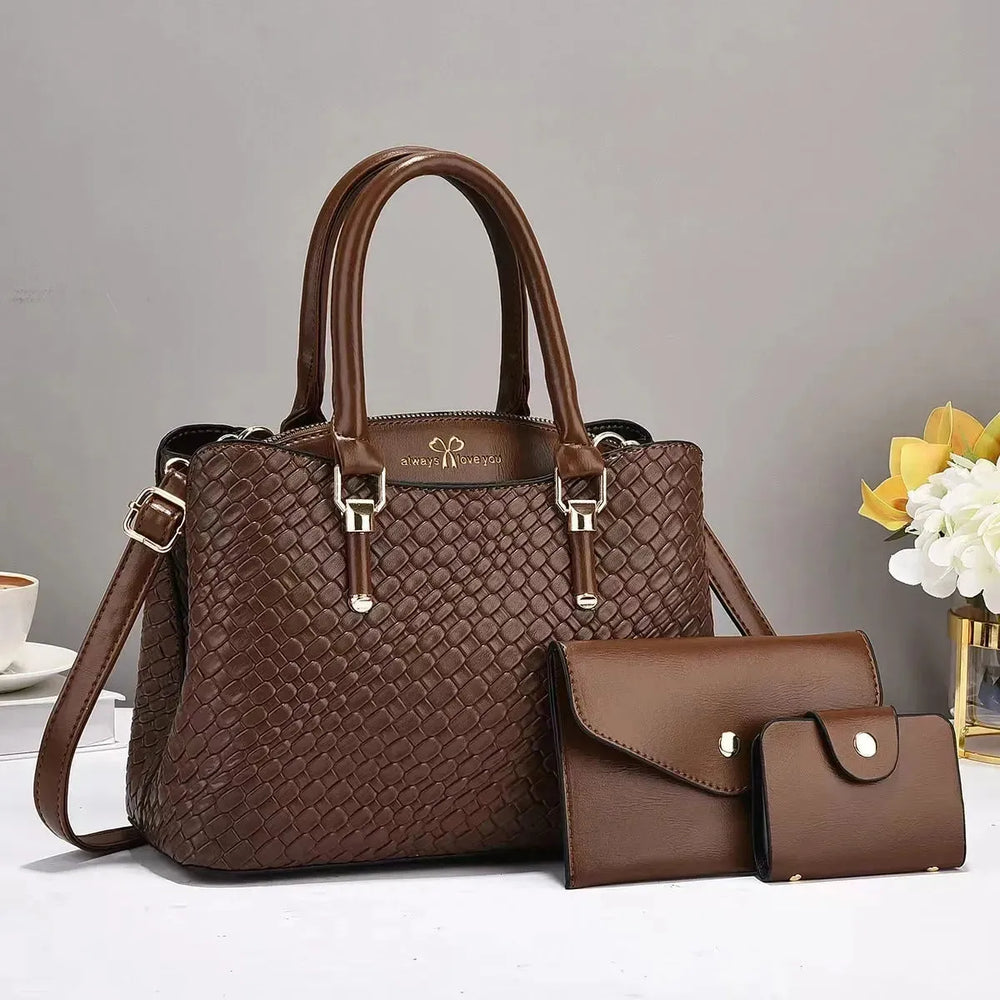Woven Texture Three-piece Set Large Capacity One Shoulder Combination Bags women - EX-STOCK CANADA