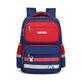 Blue and red backpack with visible brand logo on a white background