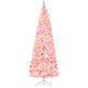 7.5 Foot Prelit Snow Flocked Artificial Christmas Tree With Pencil Shape, 700 Pine Realistic Branches, Warm White LED Lights, Auto Open, Pink And White EX-STOCK Canada 