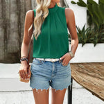 Fashion Sleeveless Top Summer Elegant Pleated Halter Neck Top for Women Classy High Neck Top - EX-STOCK Canada