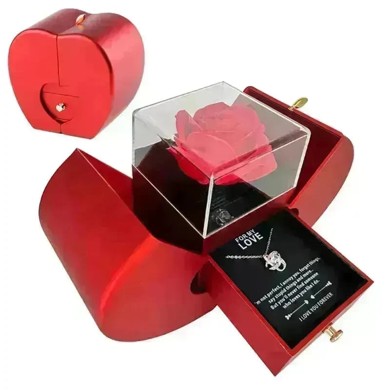 Fashion Jewelry Box Red Apple Christmas Gift Necklace Eternal Rose For Girl Mother's Day Valentine's Day Gifts With Artificial Flower Rose Flower Jewelry Box - EX-STOCK CANADA