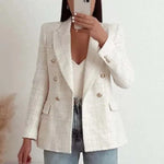Classy Urban Women Textured Double Breasted Tweed Blazer - EX-STOCK CANADA