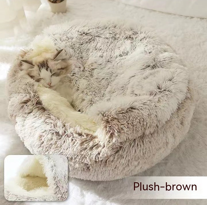2 In 1 Dog And Cat Bed Pet Winter Bed Round Plush Warm Bed House Soft Long Plush Pets Bed Pet Products EX-STOCK Canada 
